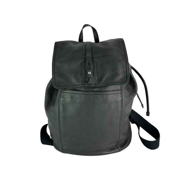 Vintage COLE HAAN Black Pebbled Drawstring Leather Front Pocket Backpack Unisex - Picture 3 of 10